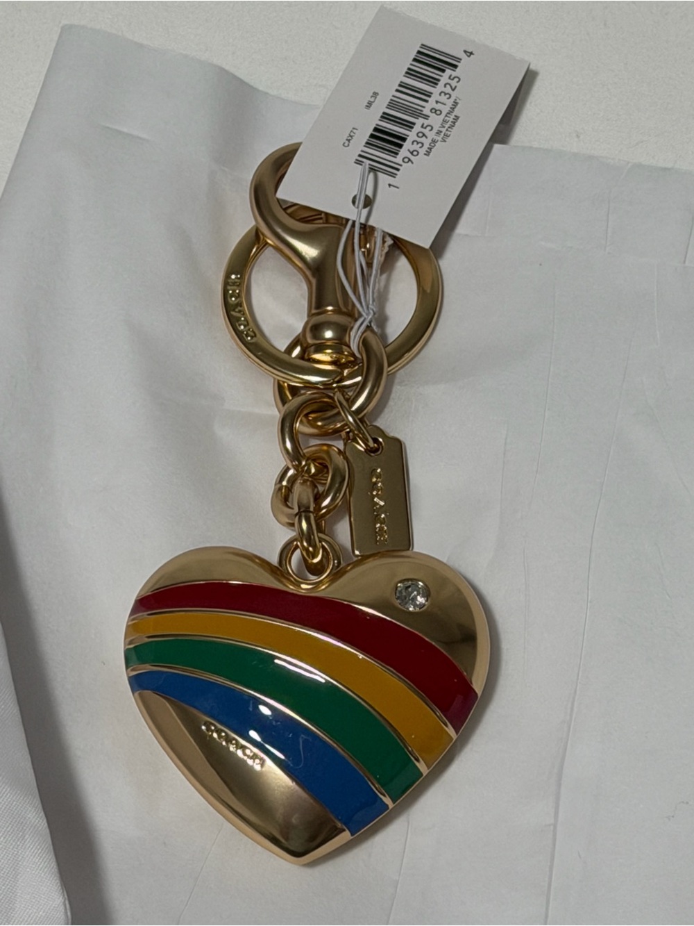 Coach Gold-tone Rainbow Heart Keychain Charm - Gold/Multi NWT